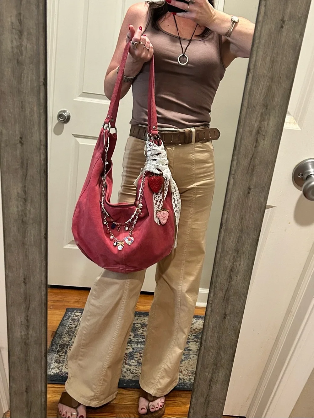 Free People Roma Suede Tote in Raspberry-Maxamillion, Strawberry Charms, & Scarf