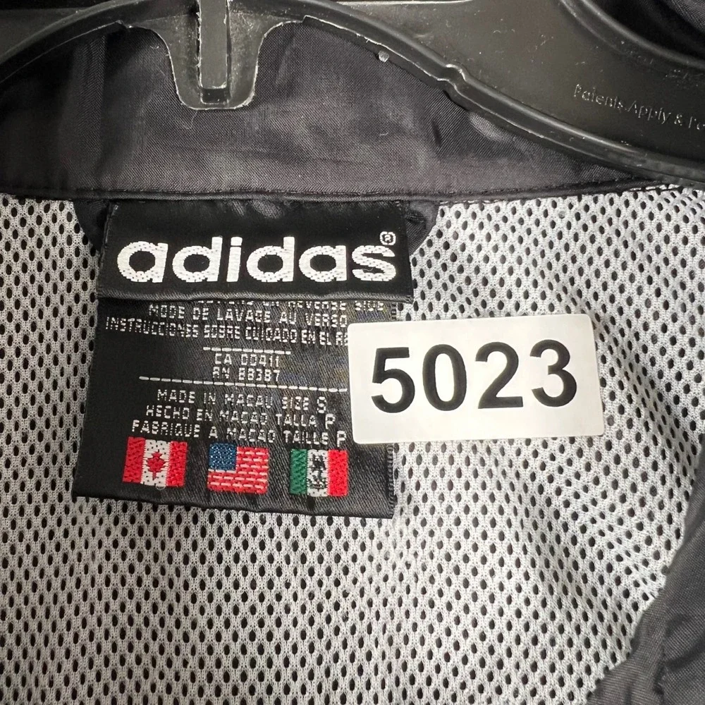 Vintage Adidas Windbreaker Jacket Small Black White 90s Full Zip Hooded
