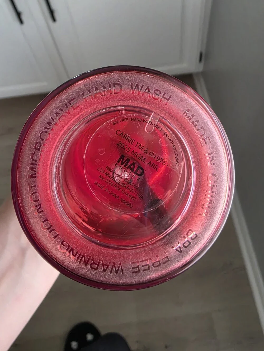 Hot Topic Clear Acrylic Tumbler with Red Lid and Black Straw - Carrie Graphic