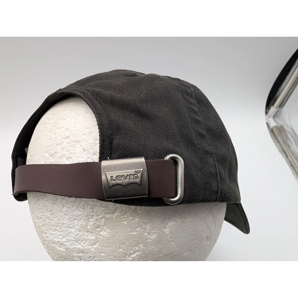 Levis Mens Faded Black Cotton Baseball Cap Adjustable Leather Strap Hat