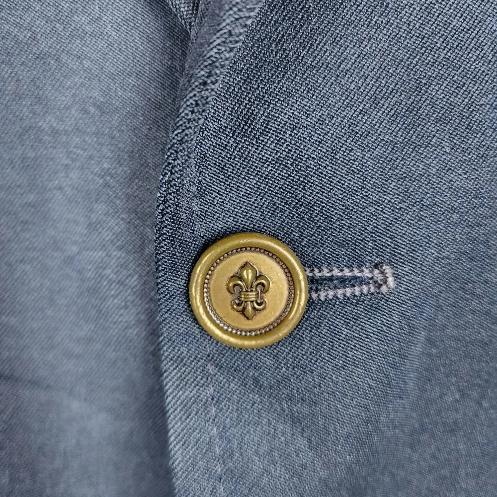 JCPenney Comfort Blazer Mens Size 40R Navy Blue Gold Crest Button Preppy Classic