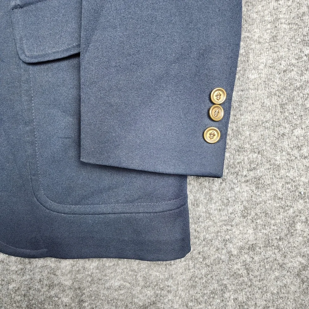 JCPenney Comfort Blazer Mens Size 40R Navy Blue Gold Crest Button Preppy Classic