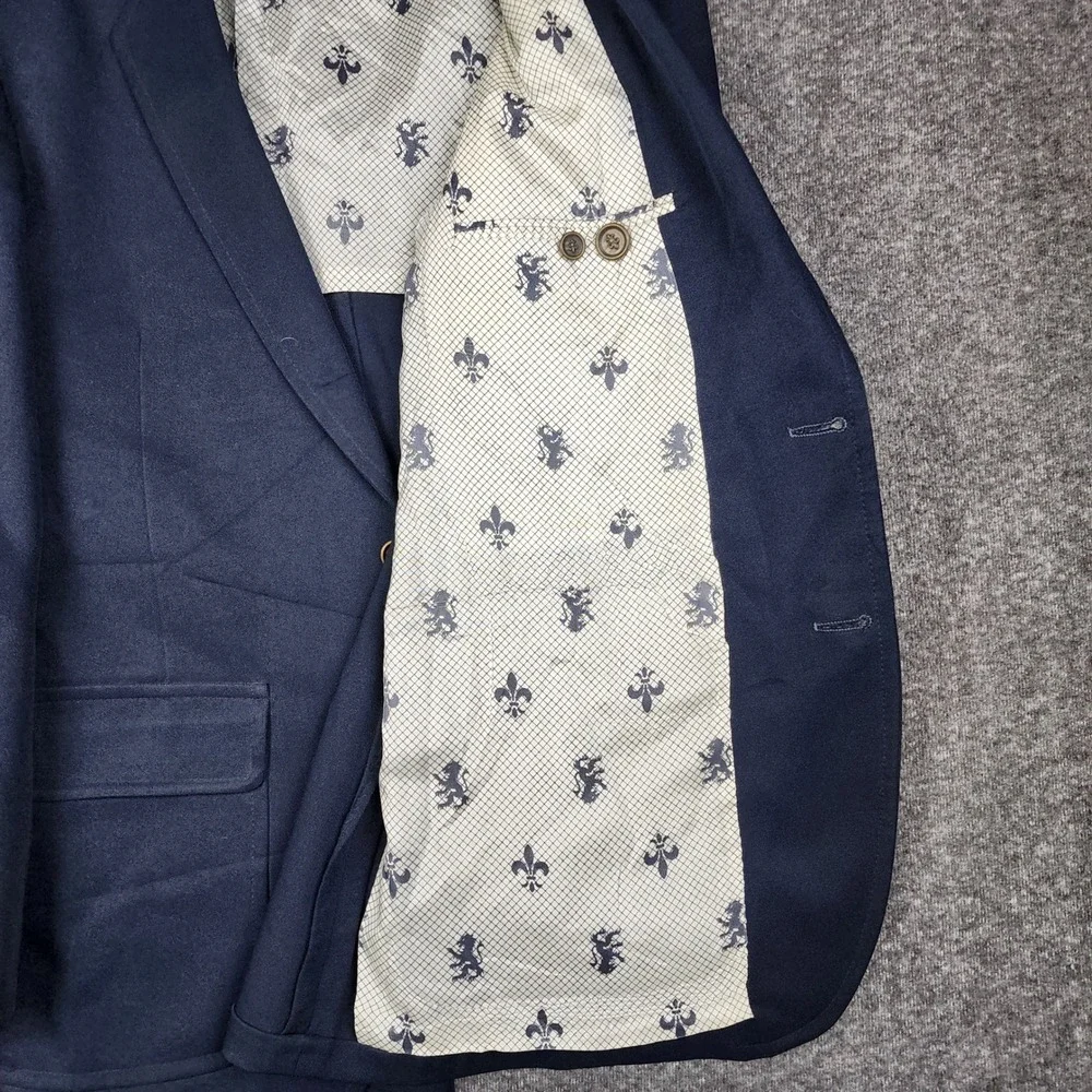 JCPenney Comfort Blazer Mens Size 40R Navy Blue Gold Crest Button Preppy Classic
