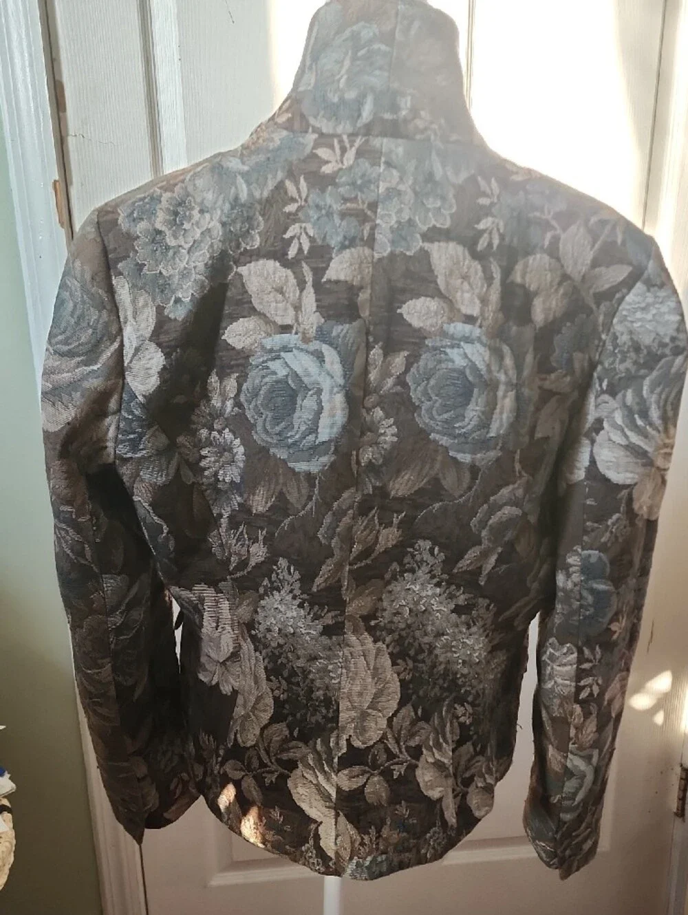 Grace Elements Taupe Floral Blazer with Blue and Cream Accents