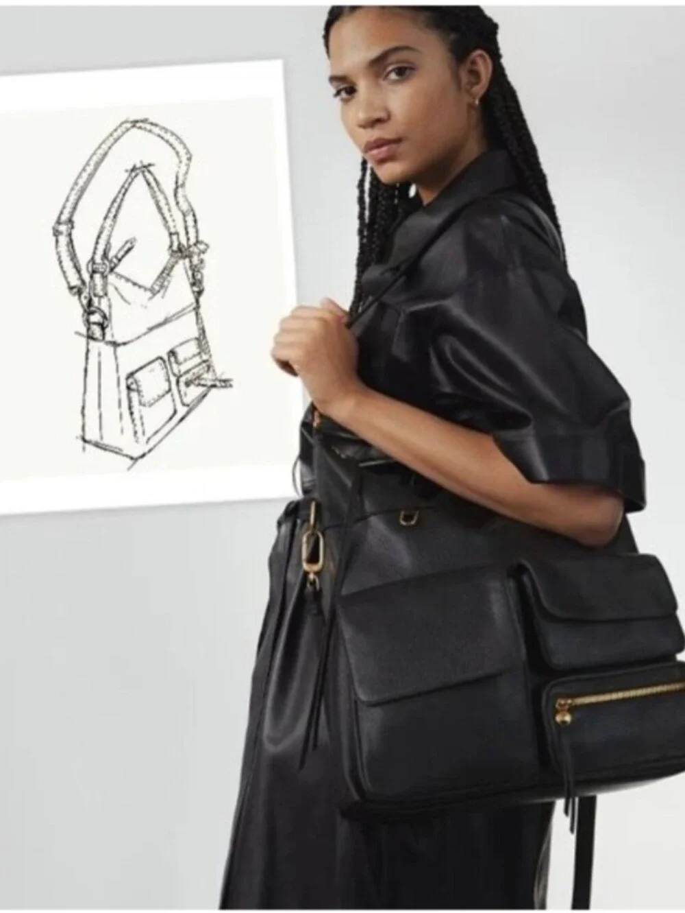 HOBO Black Leather Hobo Shoulder Bag with Gold Hardware