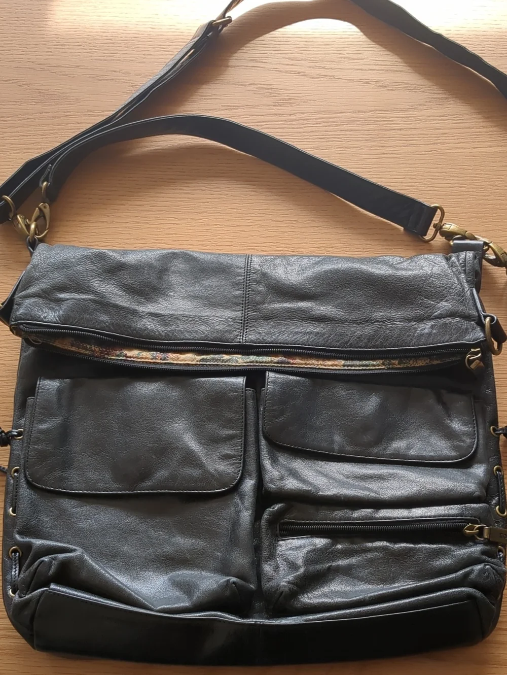 HOBO Black Leather Hobo Shoulder Bag with Gold Hardware