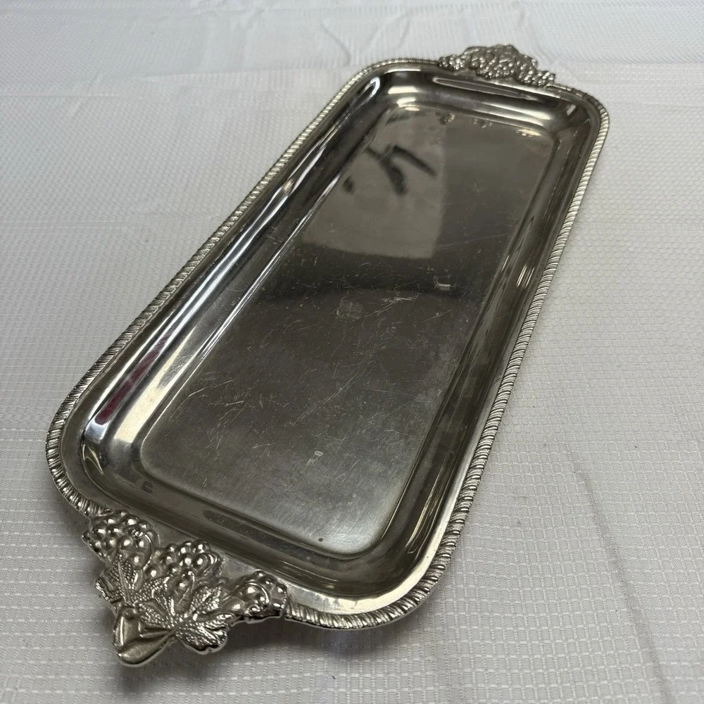 Vintage Butler Vanity Tray Grapes Leaf Handles 21x8 Bella Lux Sliver‎ Colored