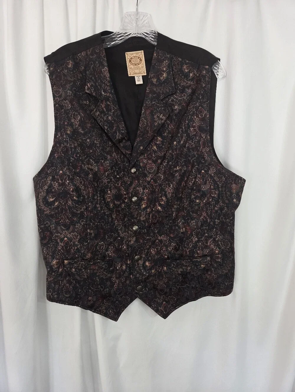 Wah Maker Vintage Frontier Style Waistcoat Vest - Black/Burgundy Size XL