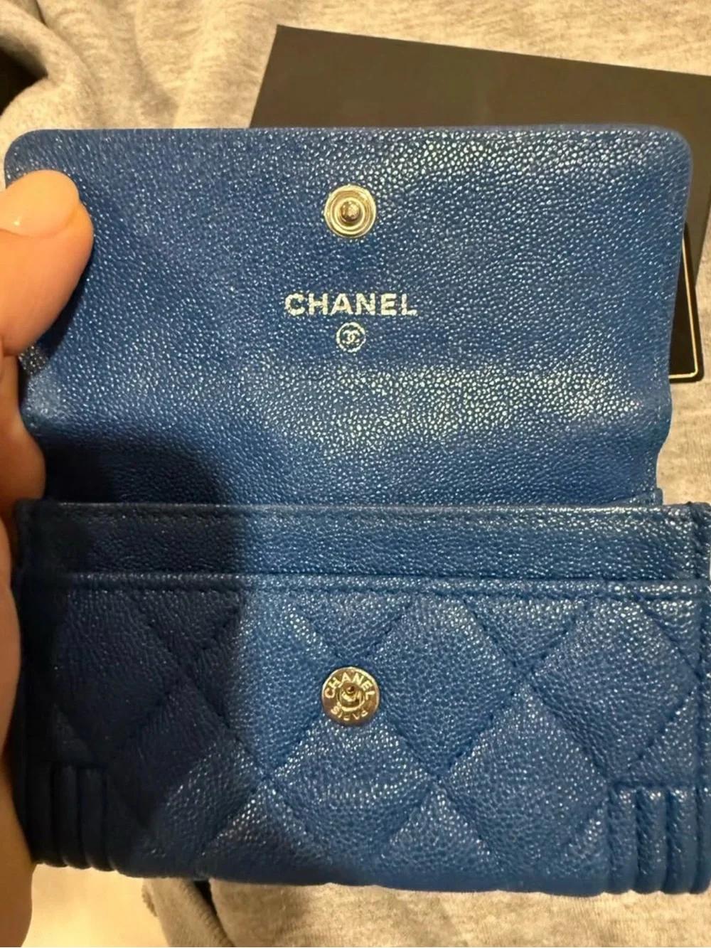 CHANEL Blue Quilted Leather Boy Wallet