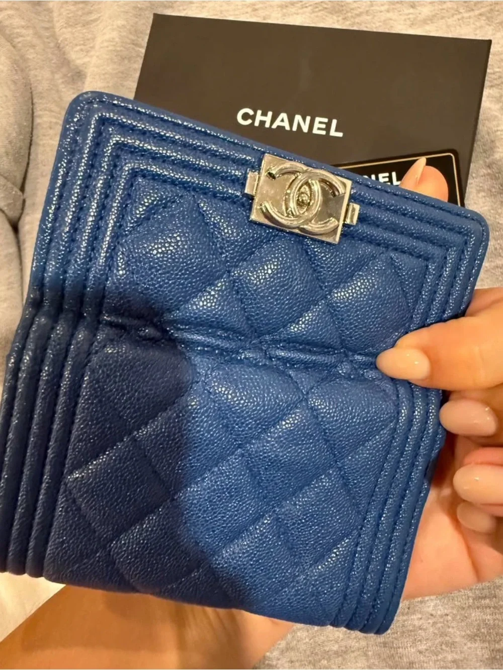 CHANEL Blue Quilted Leather Boy Wallet