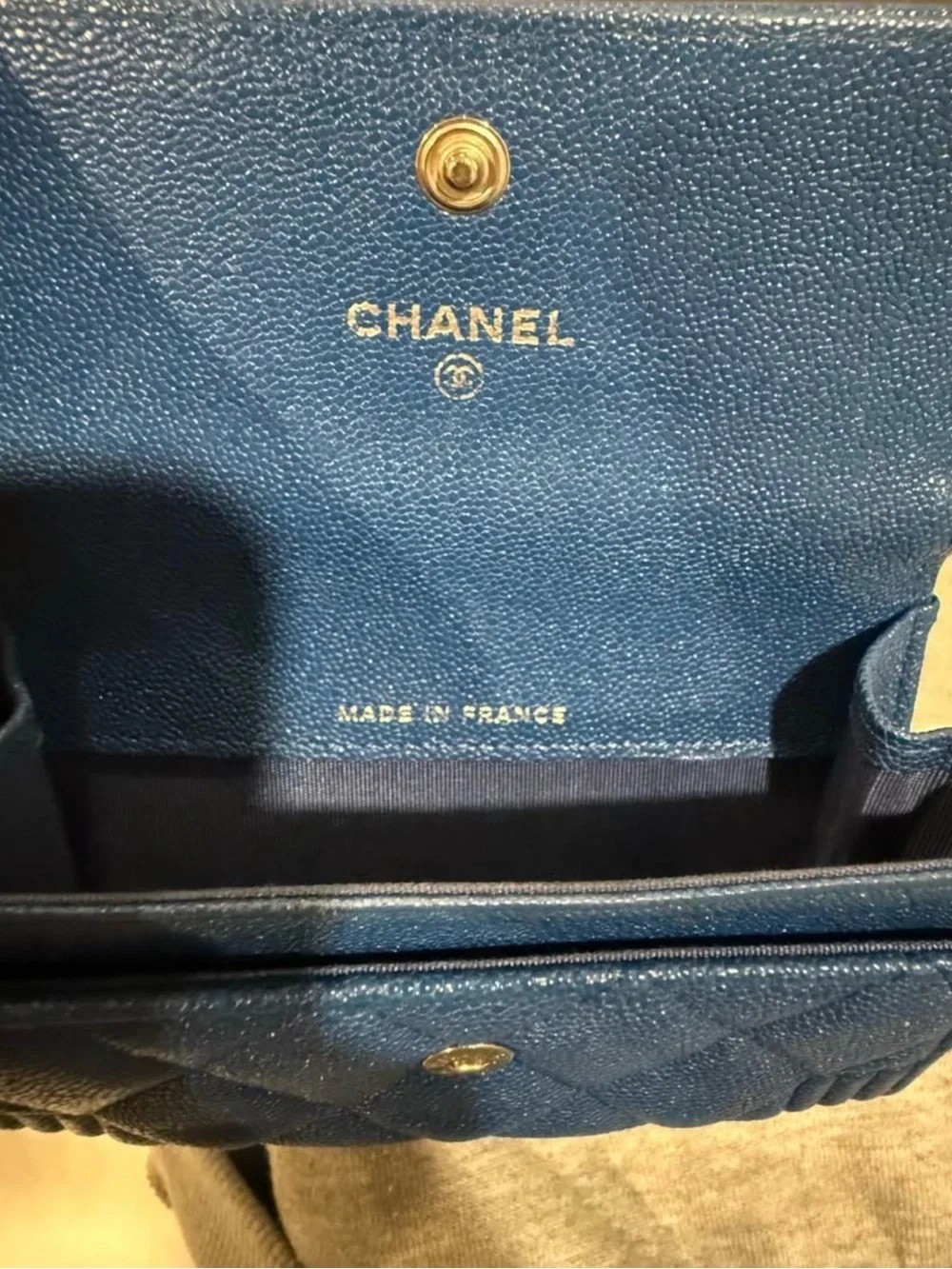 CHANEL Blue Quilted Leather Boy Wallet