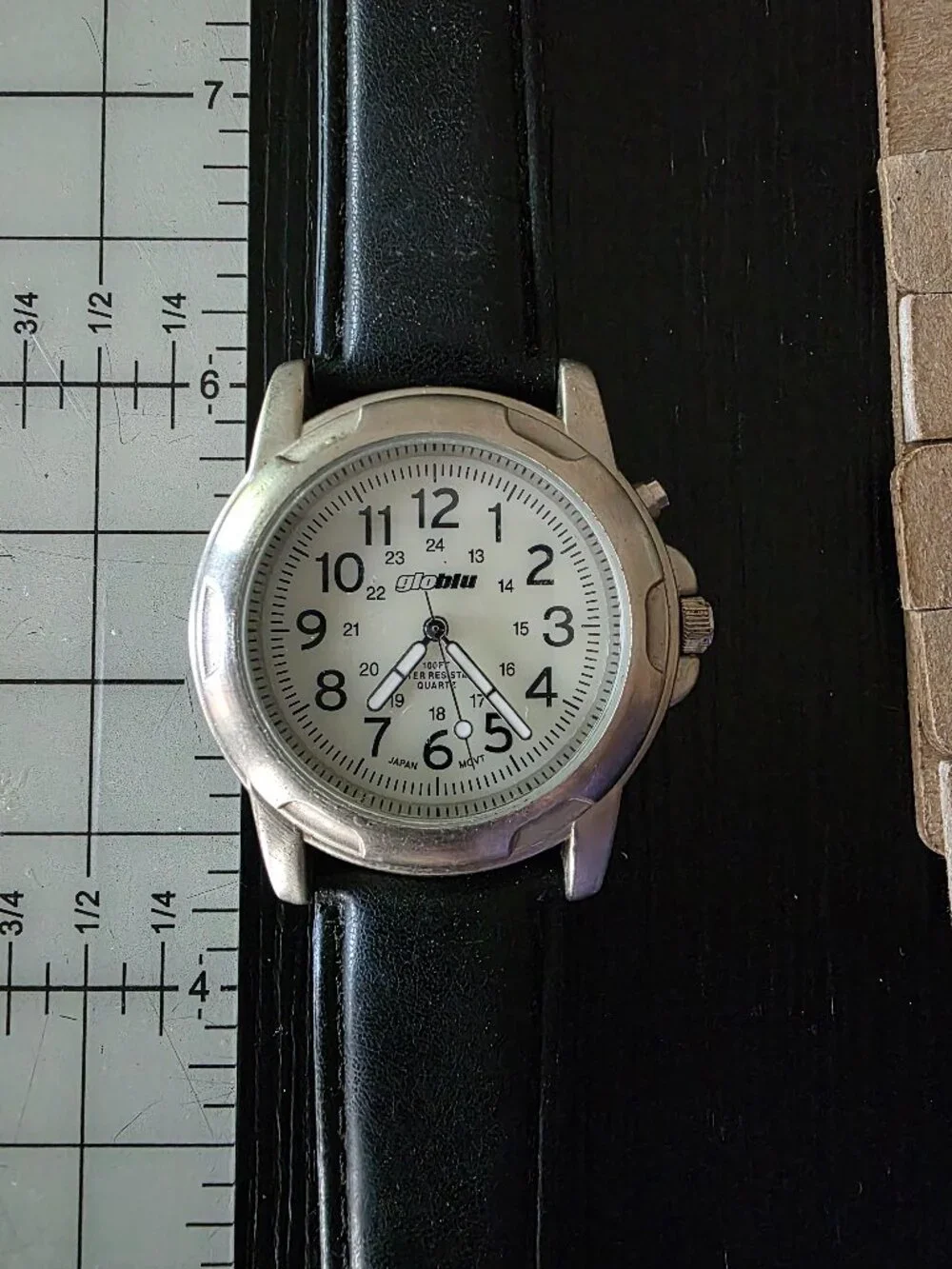 Globlu Watch 1 5/8 in blue face 9 in black band