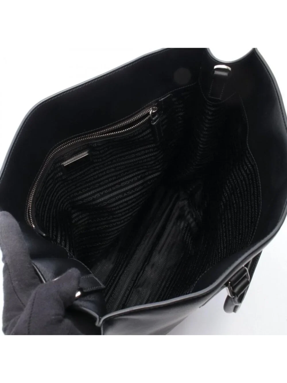Prada Tote Bag Shopping 2-Way Black Leather Triangle Logo