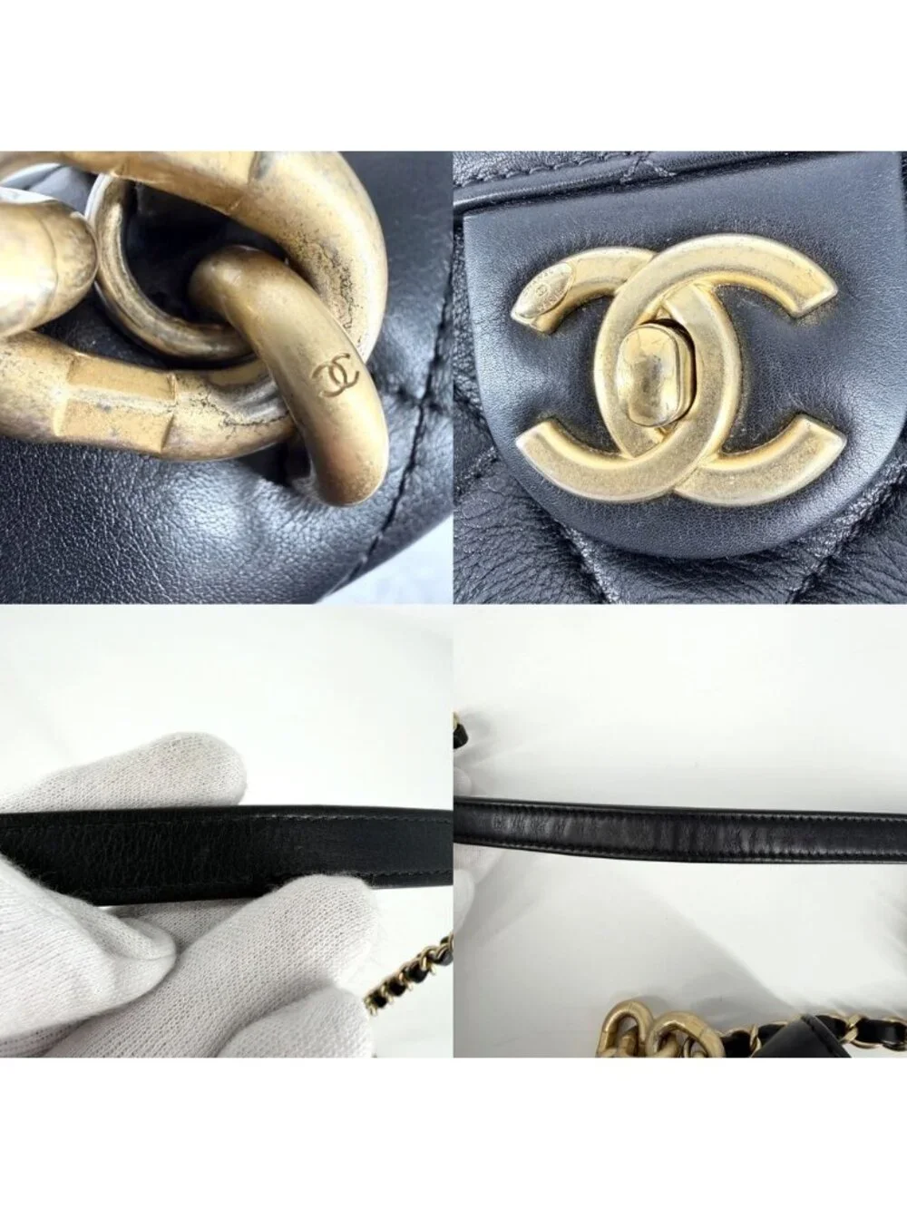 Chanel 2-Way Quilted Handbag Chain Shoulder Bag Crossbody CC Logo Lambskin Black
