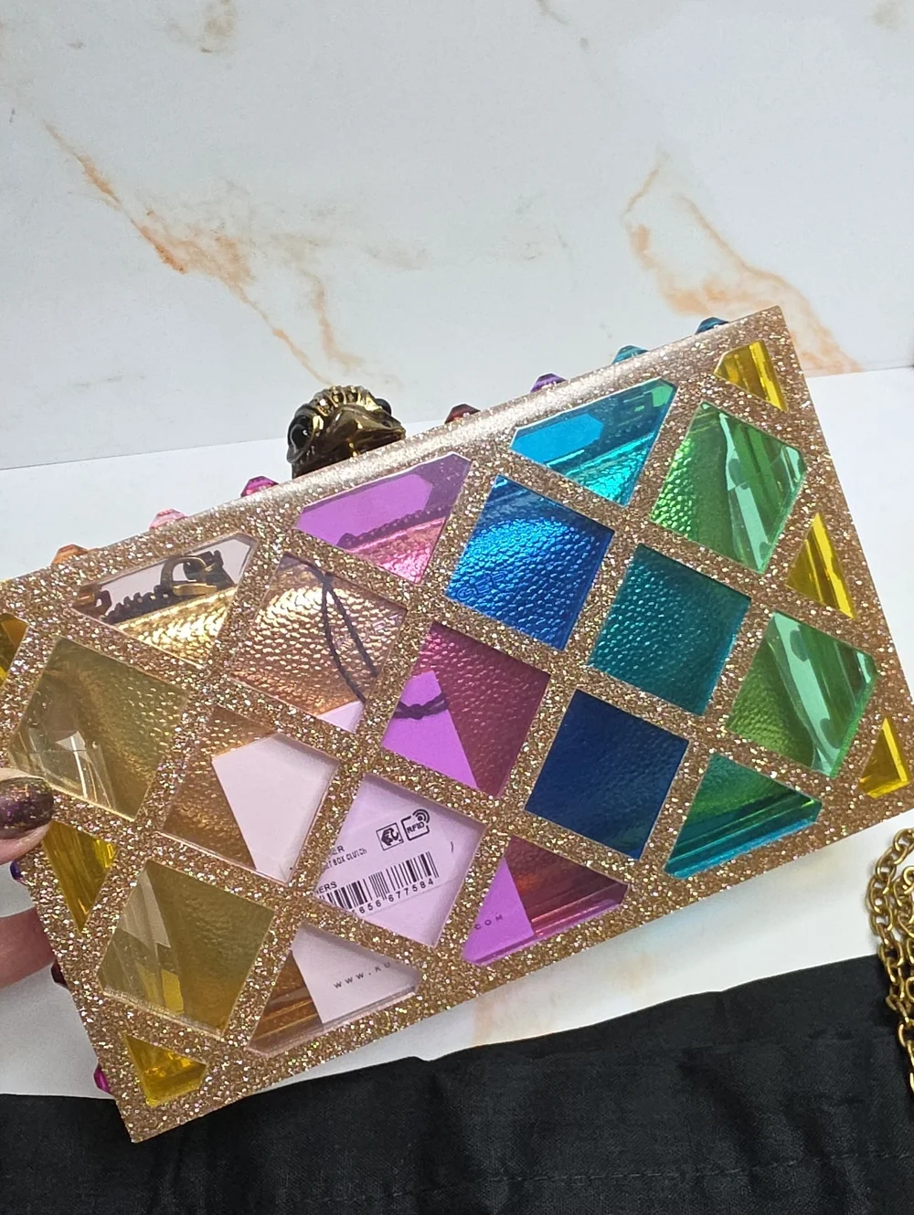 Kurt Geiger crystal quilt box clutch Crossbody bag Convertable  New