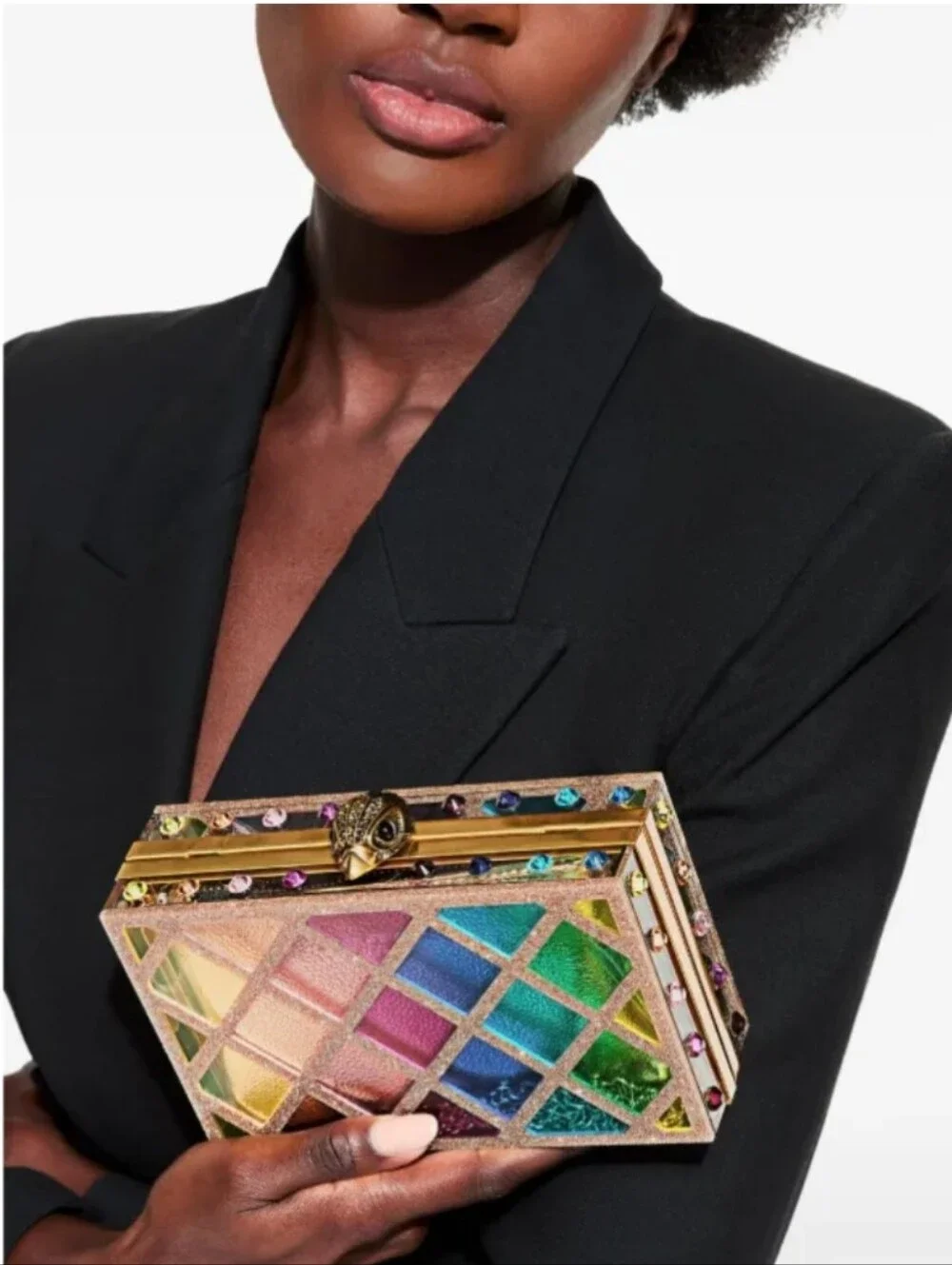 Kurt Geiger crystal quilt box clutch Crossbody bag Convertable  New