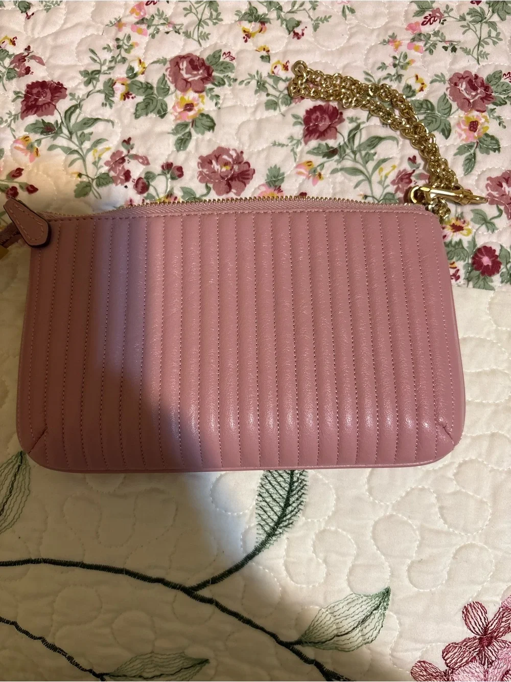 Coach Quilted Leather Crossbody Bag in Dusty Rose with Gold Chain