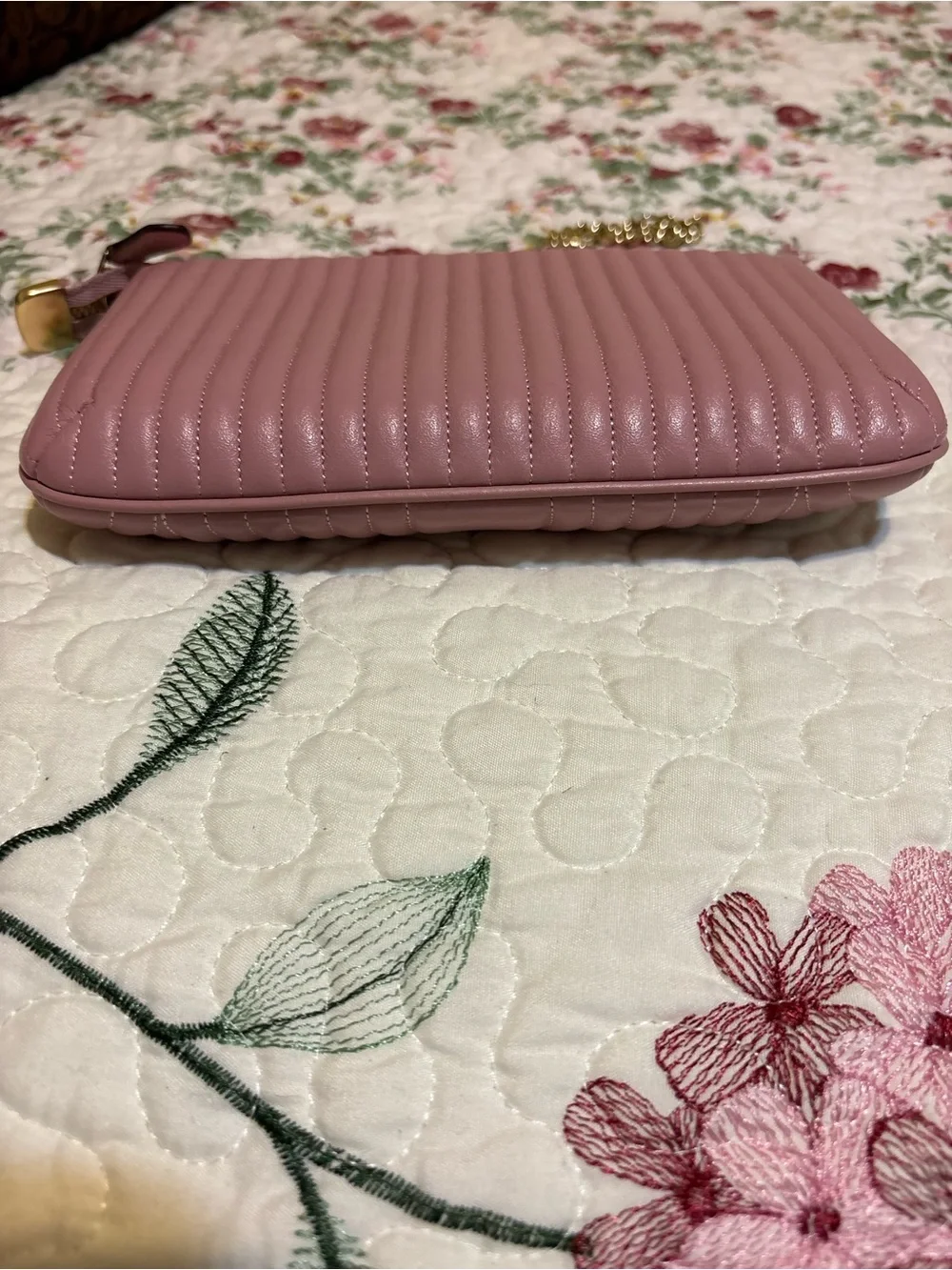 Coach Quilted Leather Crossbody Bag in Dusty Rose with Gold Chain