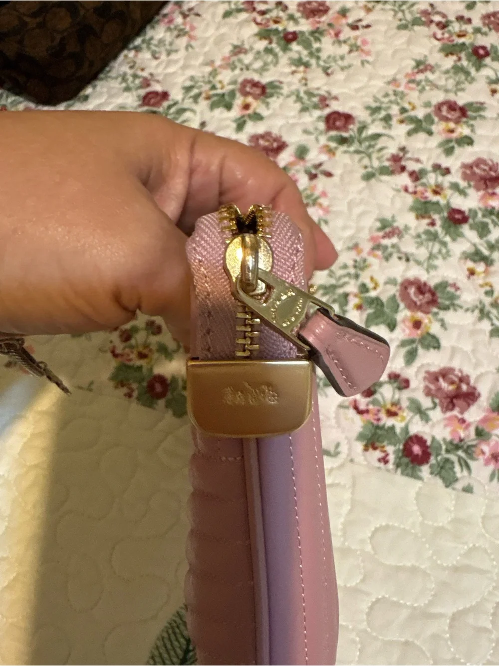 Coach Quilted Leather Crossbody Bag in Dusty Rose with Gold Chain