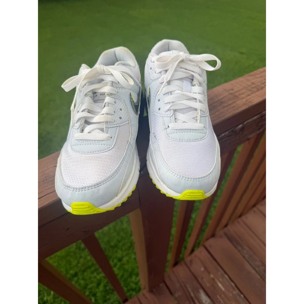 Nike Air Max 90 Sneakers Kids   7 White Grey Volt Multi Color Swoosh Athletic