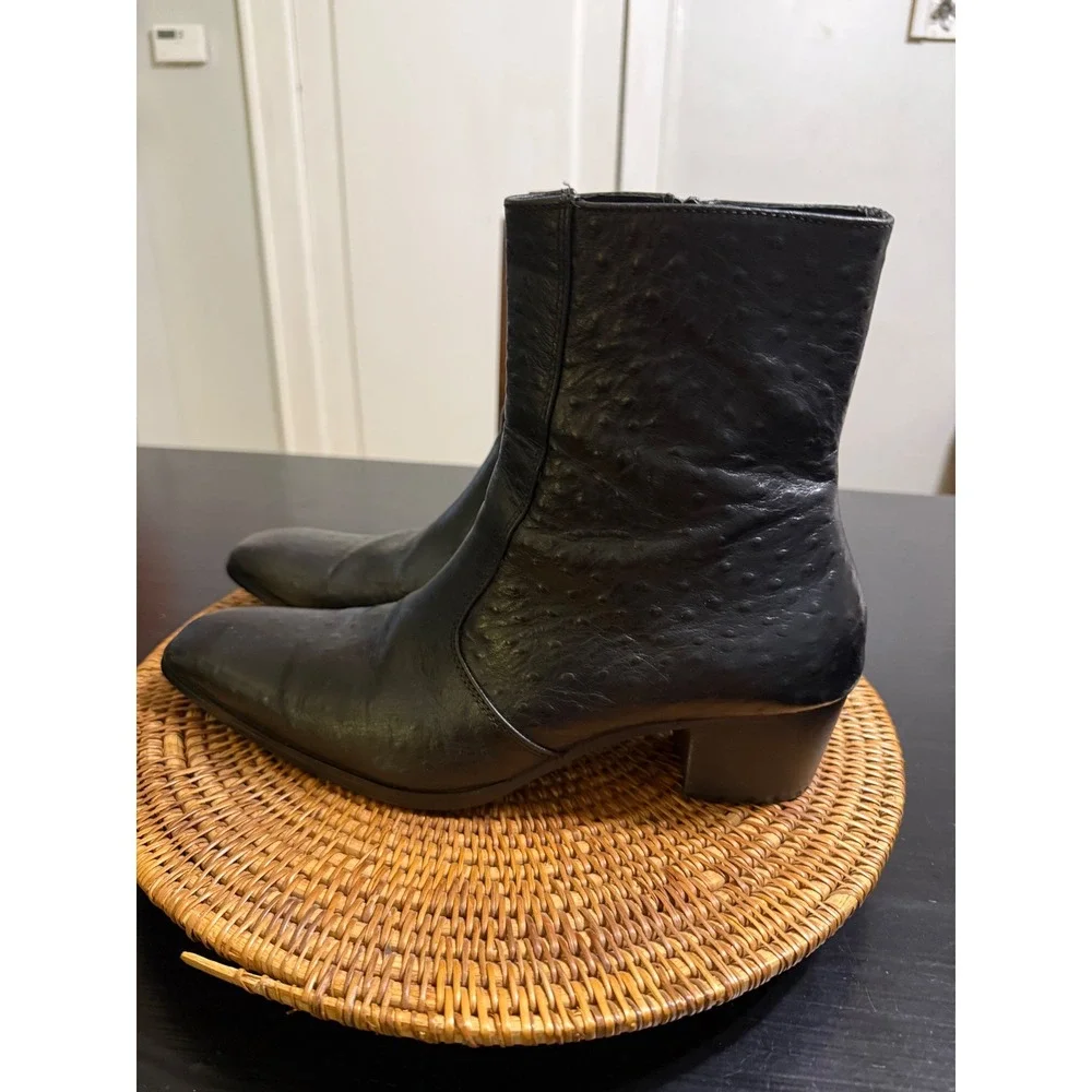 Osstone JY007 Mens Black Leather Ostrich Embossed Side Zip Ankle Boots hUS 11
