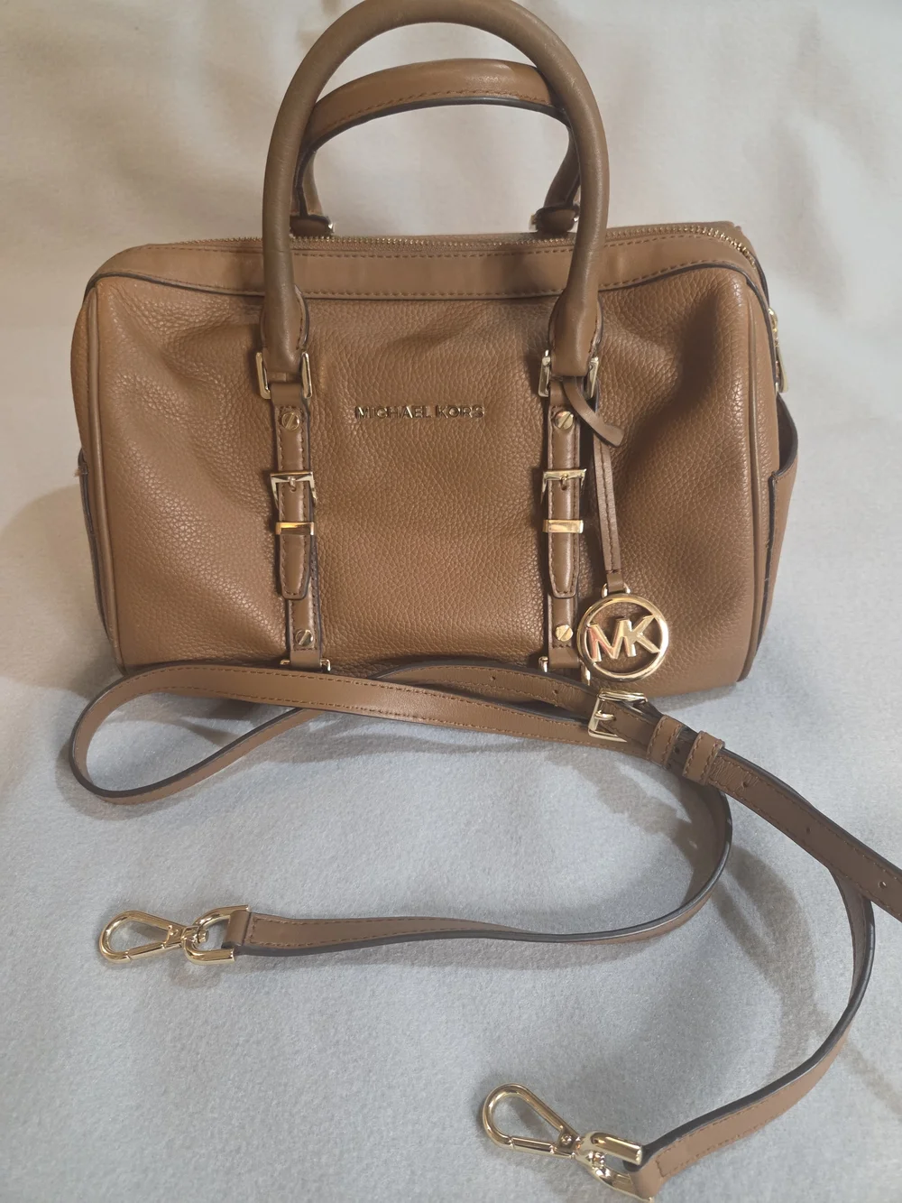 Michael Kors Cognac Pebbled Leather Satchel with Gold Hardware