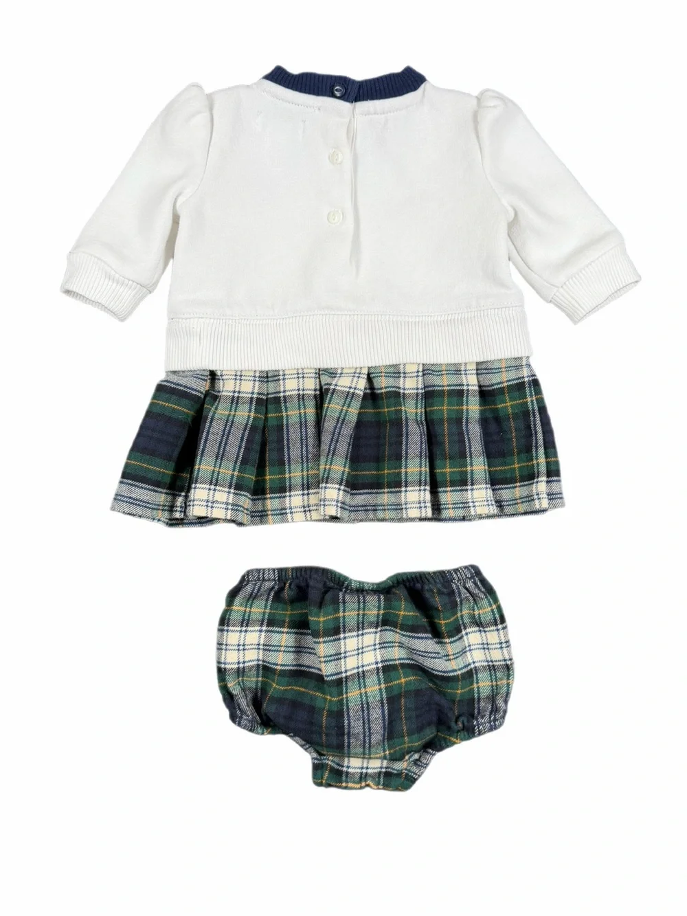 RALPH LAUREN Plaid Pleated Fleece Dress with Bloomers - 3M