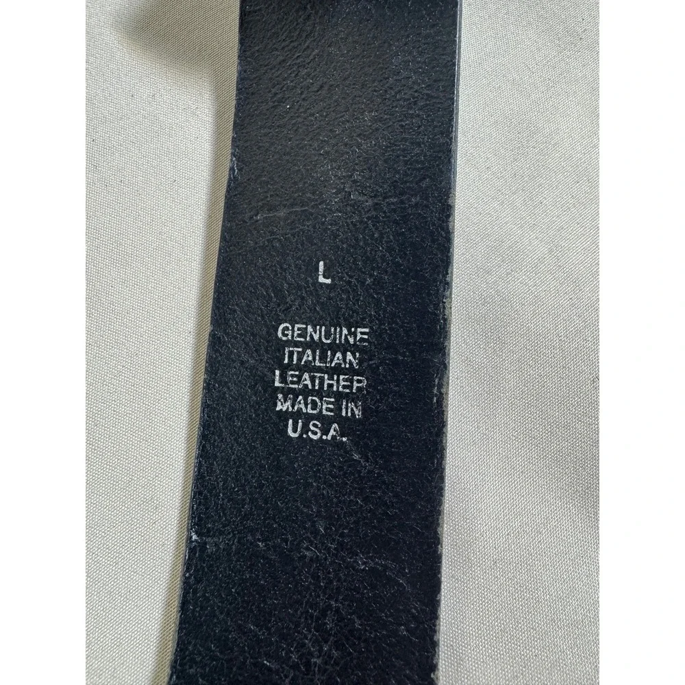 Express Mens Black Genuine Italian Leather Belt Double Prong Buckle USA Made L