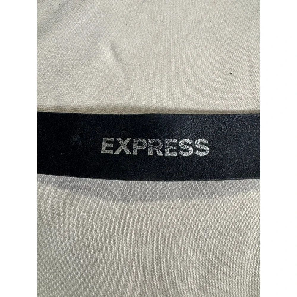 Express Mens Black Genuine Italian Leather Belt Double Prong Buckle USA Made L