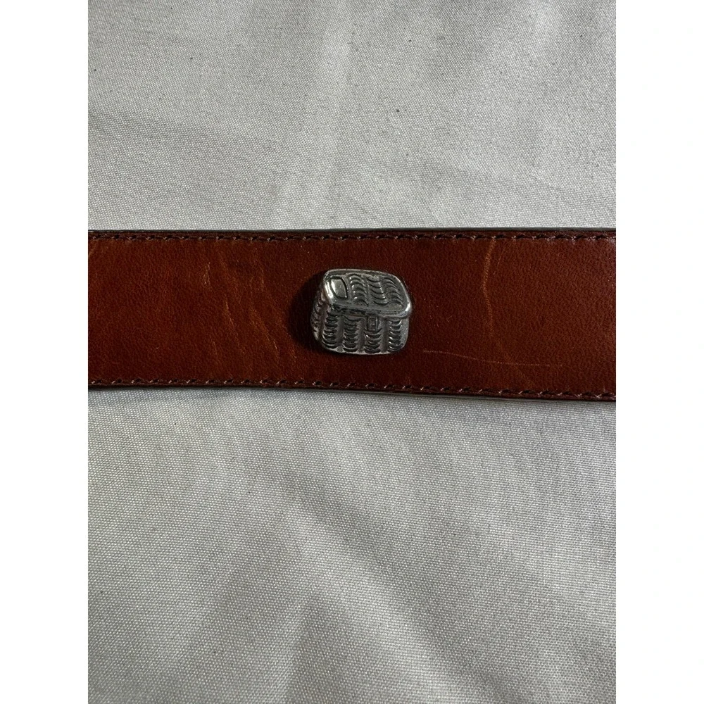 Brighton Mens Brown Leather Fly Fishing Trout Belt Silver Conchos Size 38