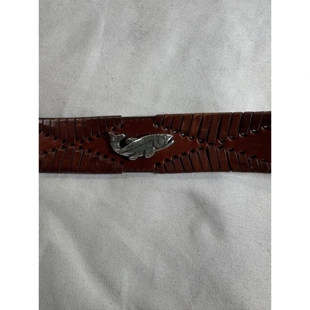 Brighton Mens Brown Leather Fly Fishing Trout Belt Silver Conchos Size 38