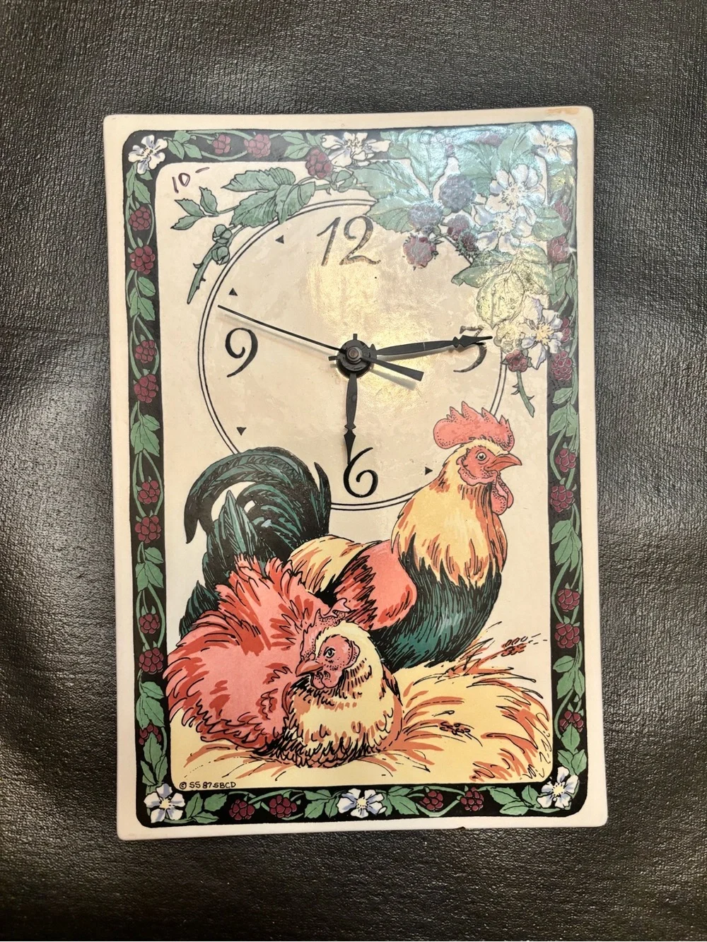 Vintage Santa Barbara Ceramic Design Rooster Wall Clock