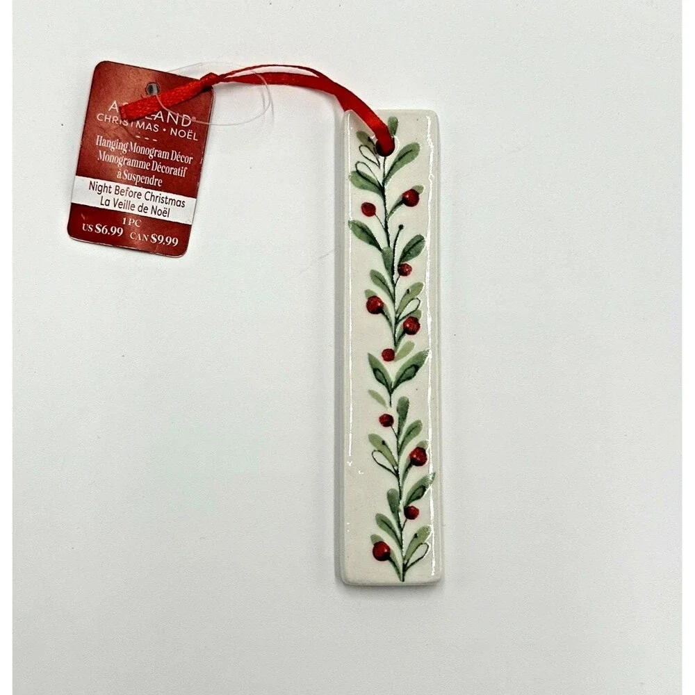I Letter Initial Monogram Christmas Holly Berry Ceramic Ornament Ashland 4.5