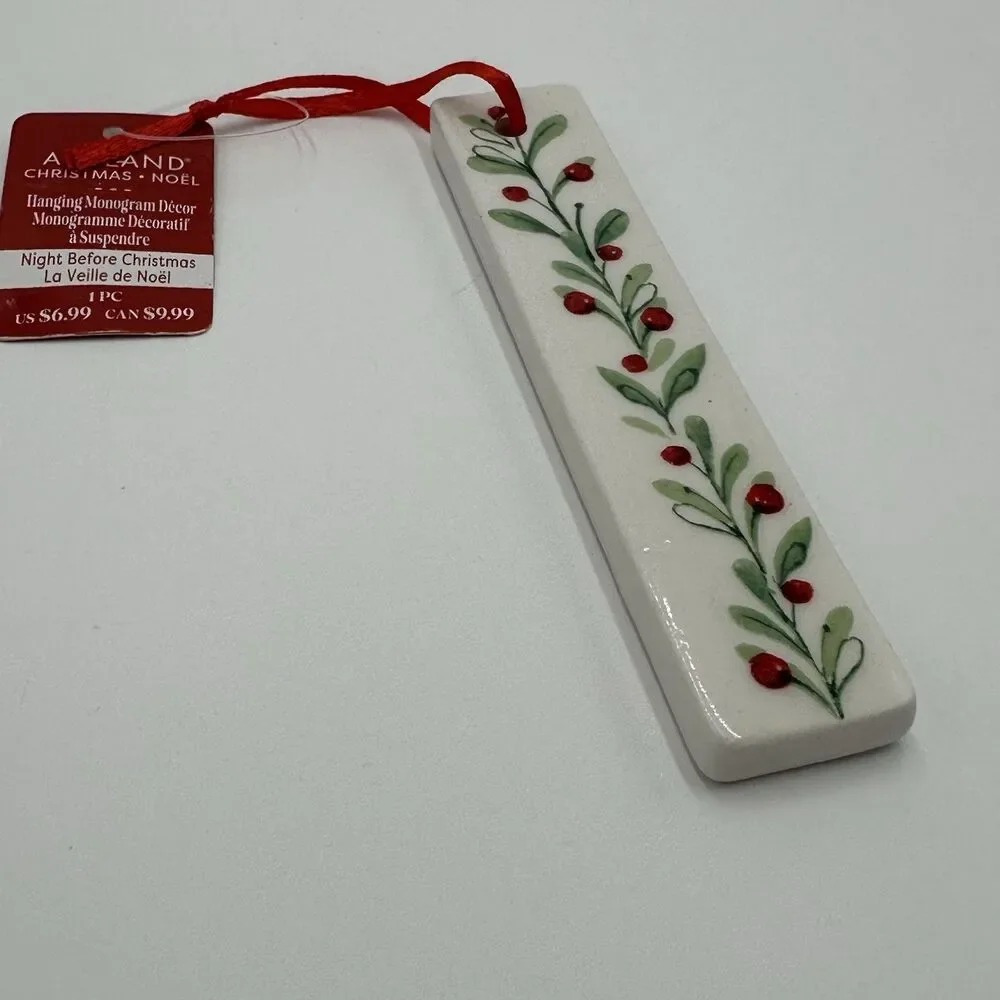I Letter Initial Monogram Christmas Holly Berry Ceramic Ornament Ashland 4.5