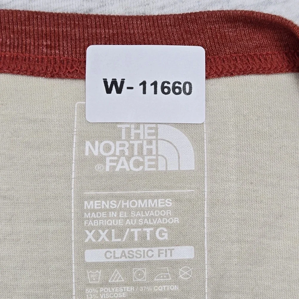The North Face Men Shirt XXL Cream Logo Spellout Raglan Classic 3/4 Sleeve