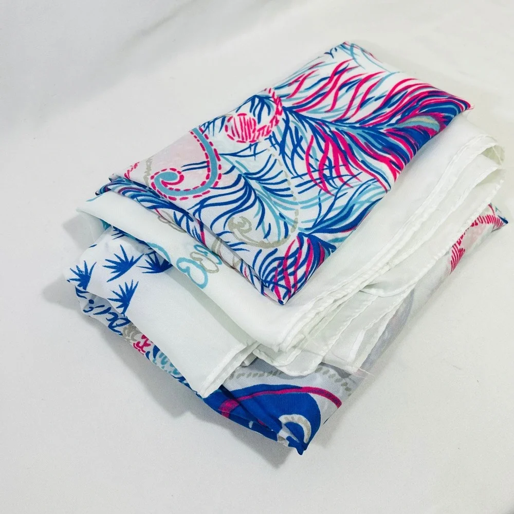 Alberto Serra Scarf Women Blue Pink White Tropical Paisley Feather Print Shawl
