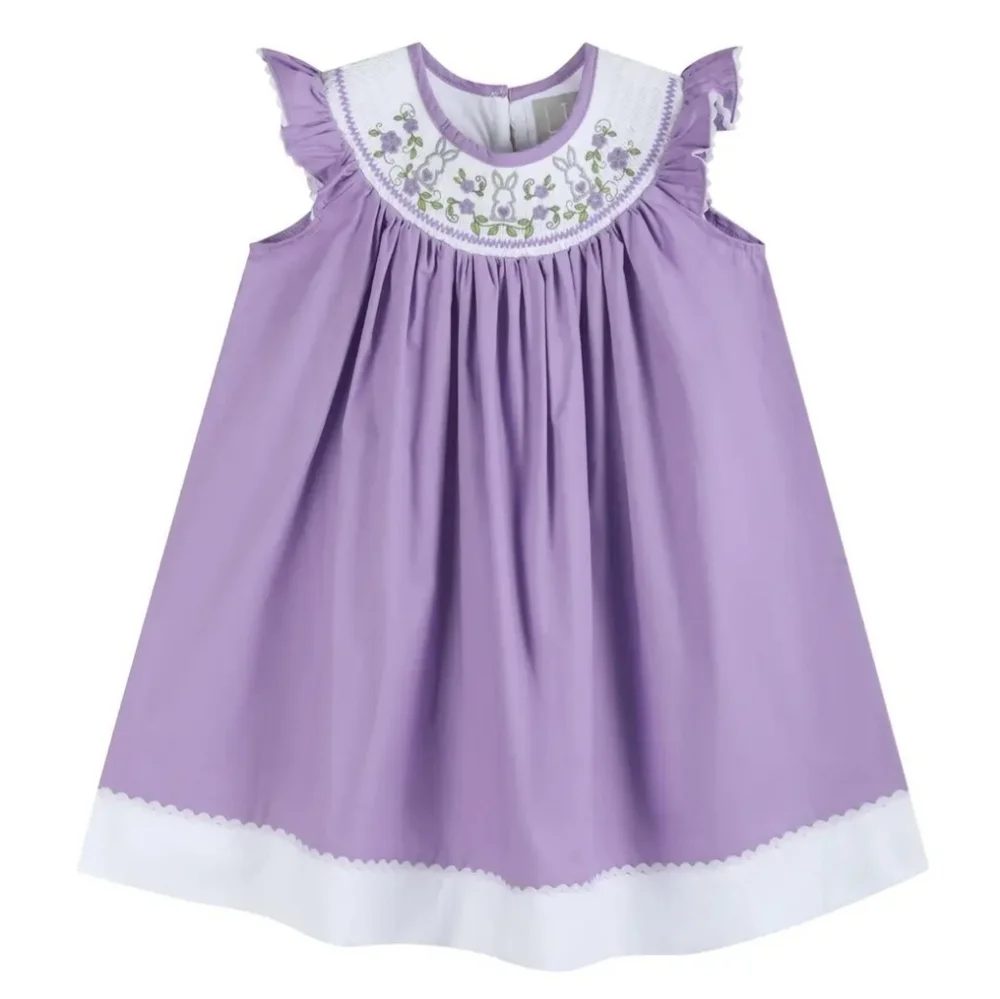 Lil Cactus Purple Easter Bunny Smocked Dress Sz 2T