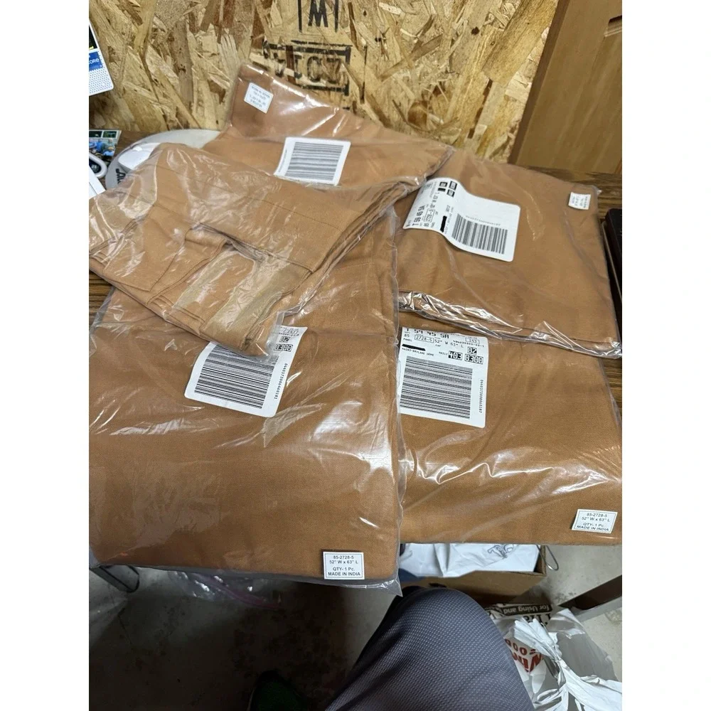 BrylaneHome Burlap Curtain Panel 52x63 Tan Cafe NOS Made in India