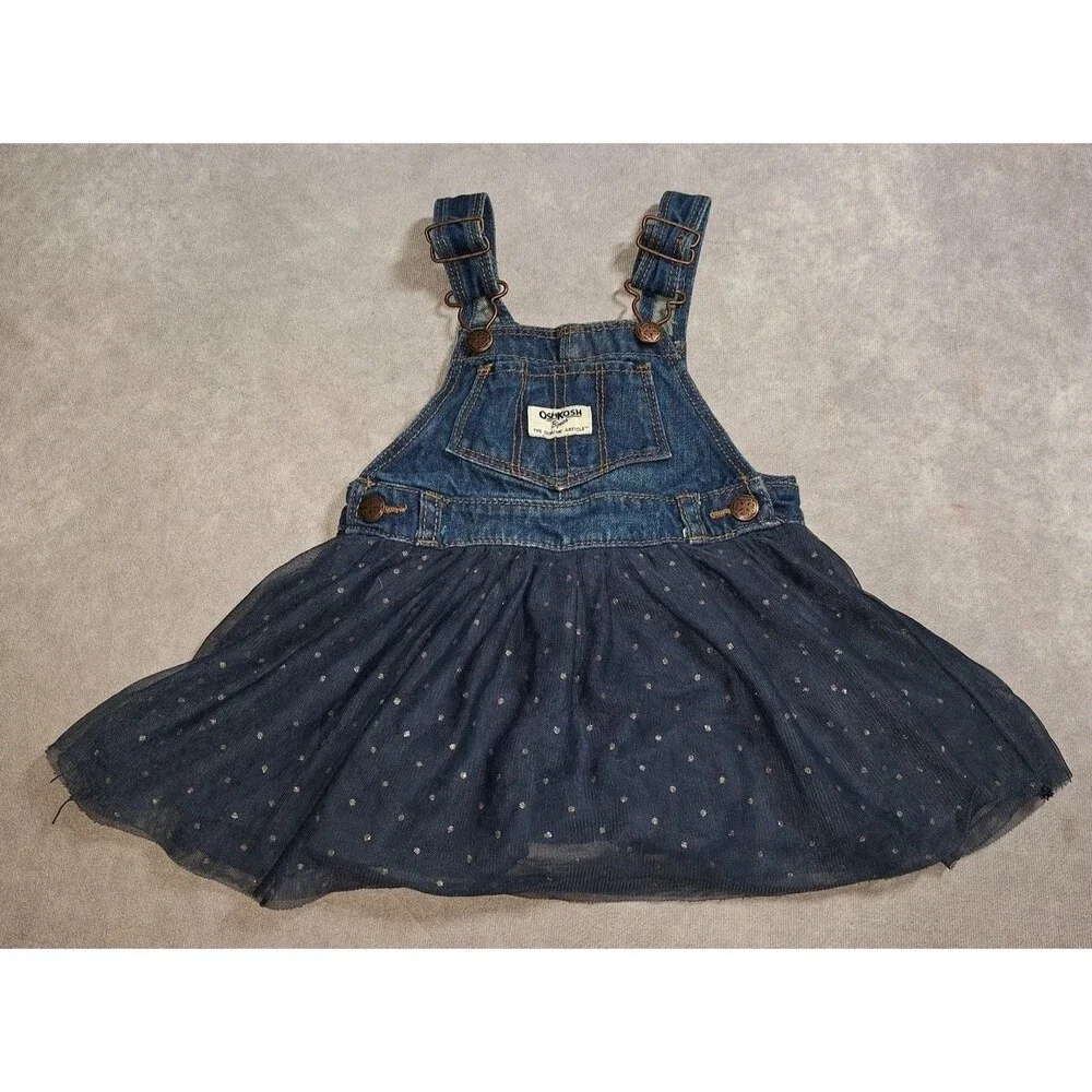 OshKosh B'gosh Girls 18M Denim Overall With Ruffle Skirt-Navy