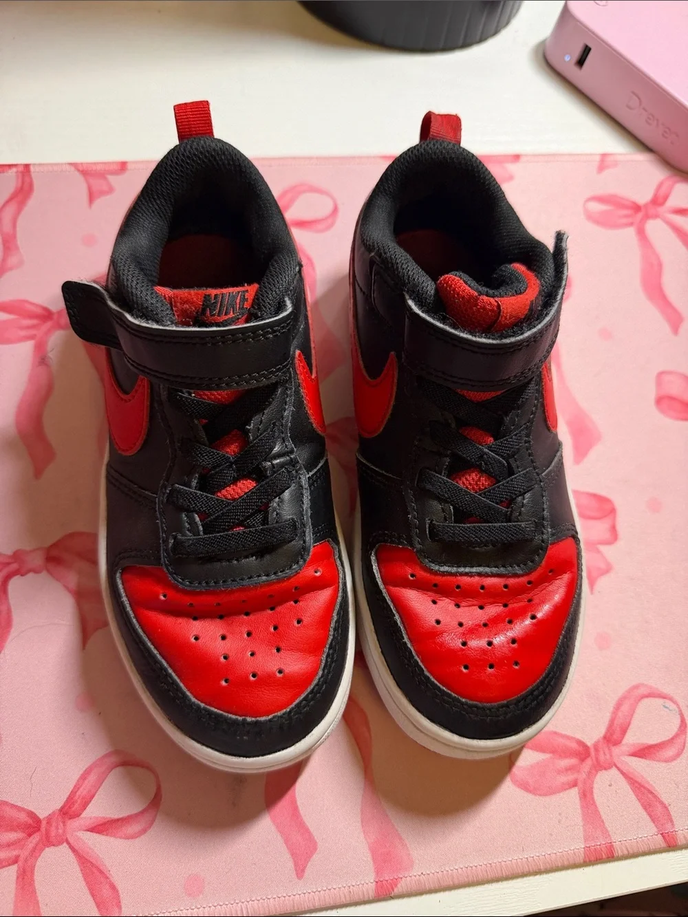 Nike Kids Black and Red High-Top Sneakers with Velcro Strap