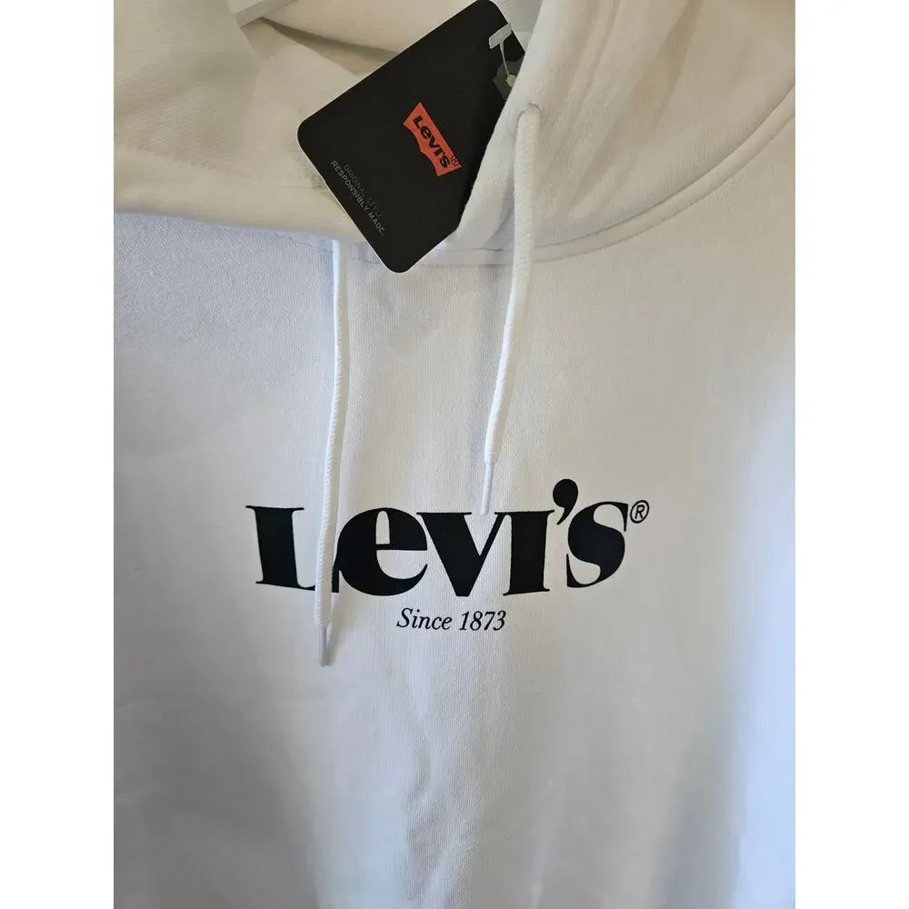 Levi's [Smudge] Hoodie White Minimal Sweatshirt Relaxed XL
