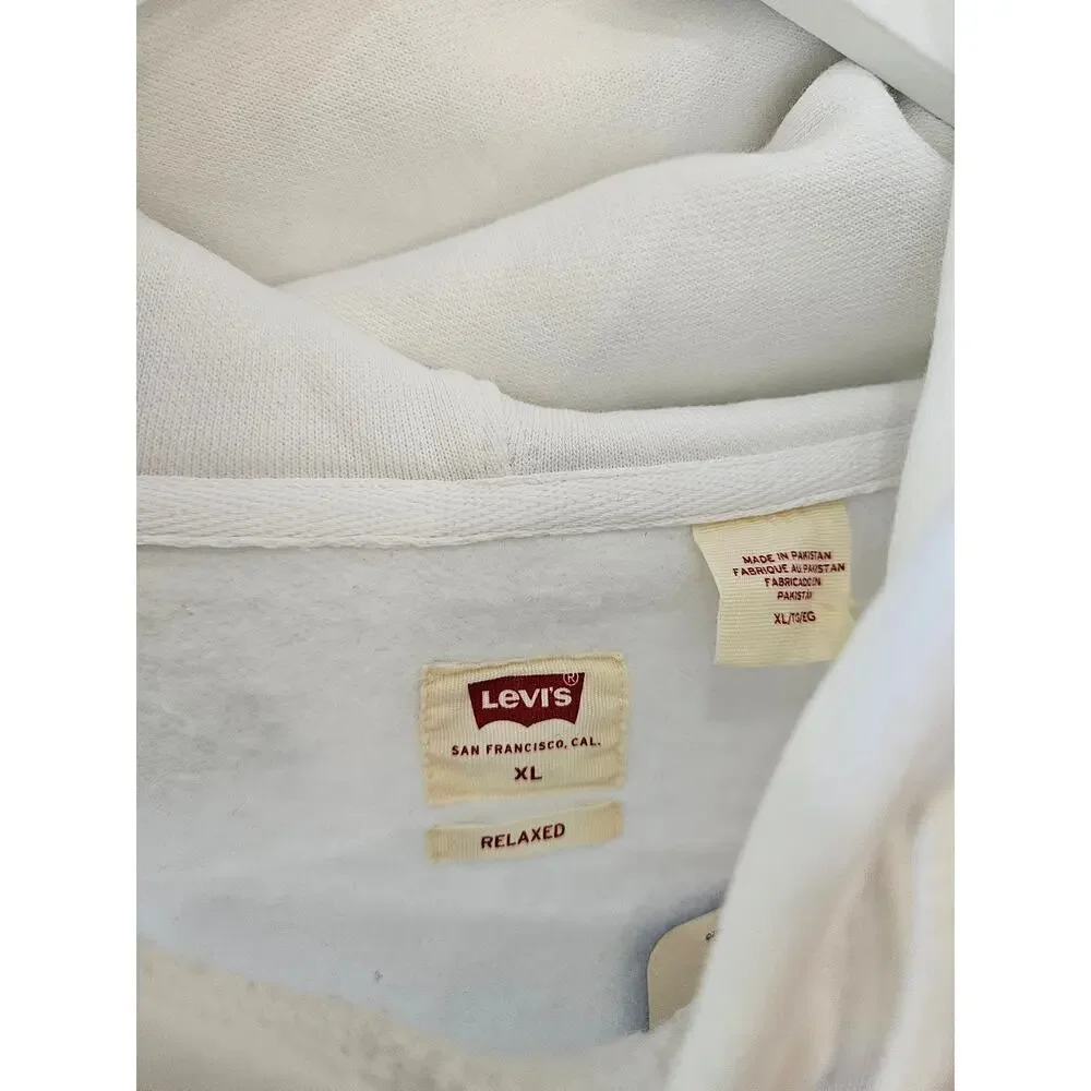 Levi's [Smudge] Hoodie White Minimal Sweatshirt Relaxed XL