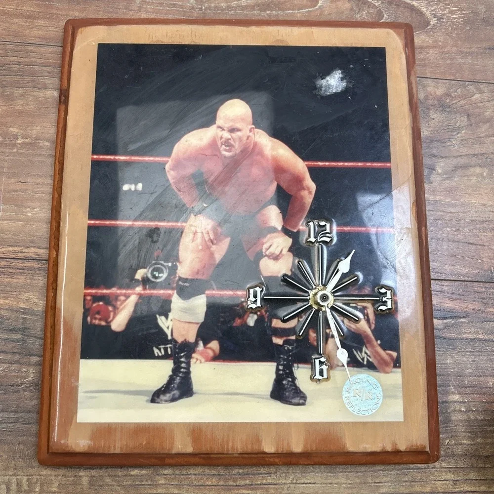 Racing Reflections Stone Cold Steve Austin‎ WWF WWE Wooden Clock Attitude Era **