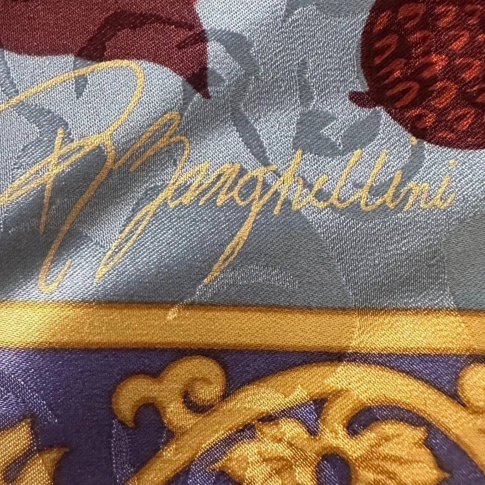 R. Zanghellini Silk Hand Made Floral Fall Autumn Leaves Scarf‎ Blue Purple