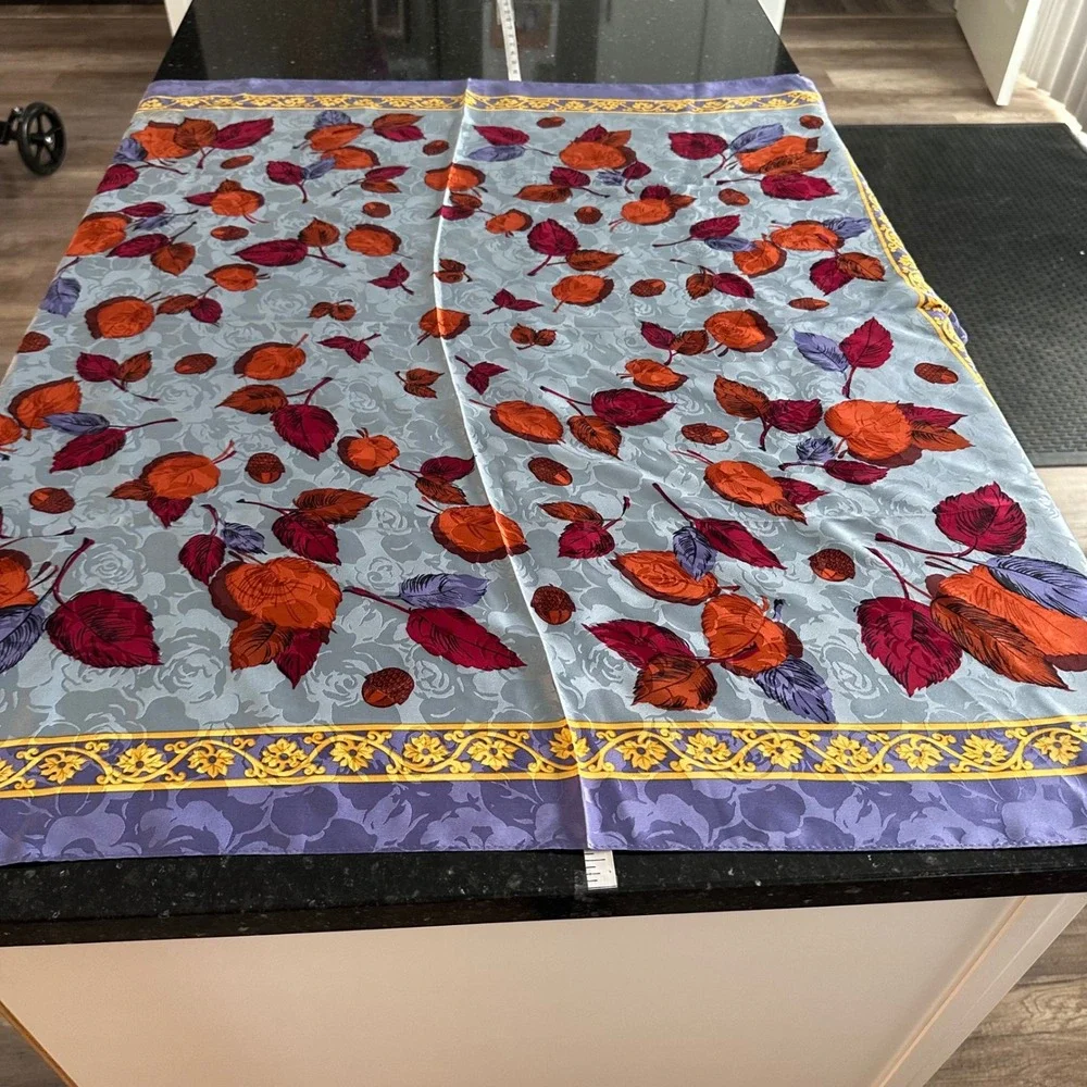 R. Zanghellini Silk Hand Made Floral Fall Autumn Leaves Scarf‎ Blue Purple