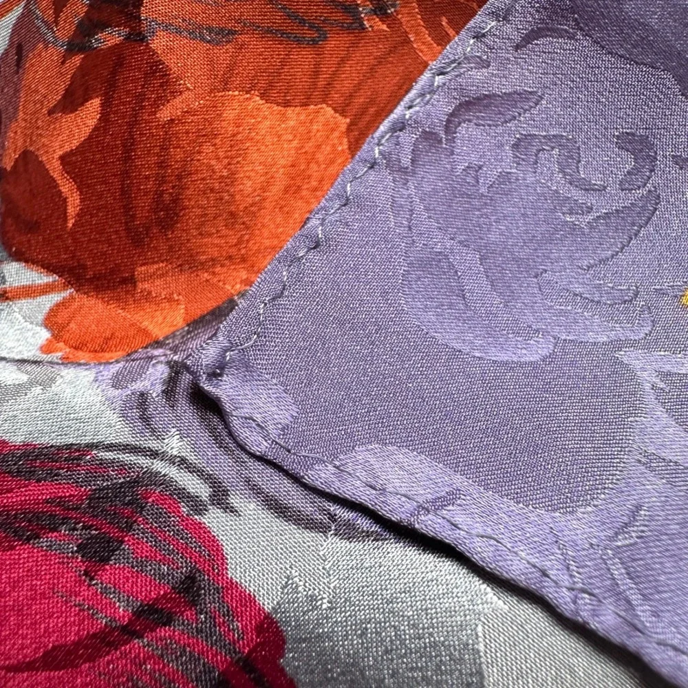 R. Zanghellini Silk Hand Made Floral Fall Autumn Leaves Scarf‎ Blue Purple