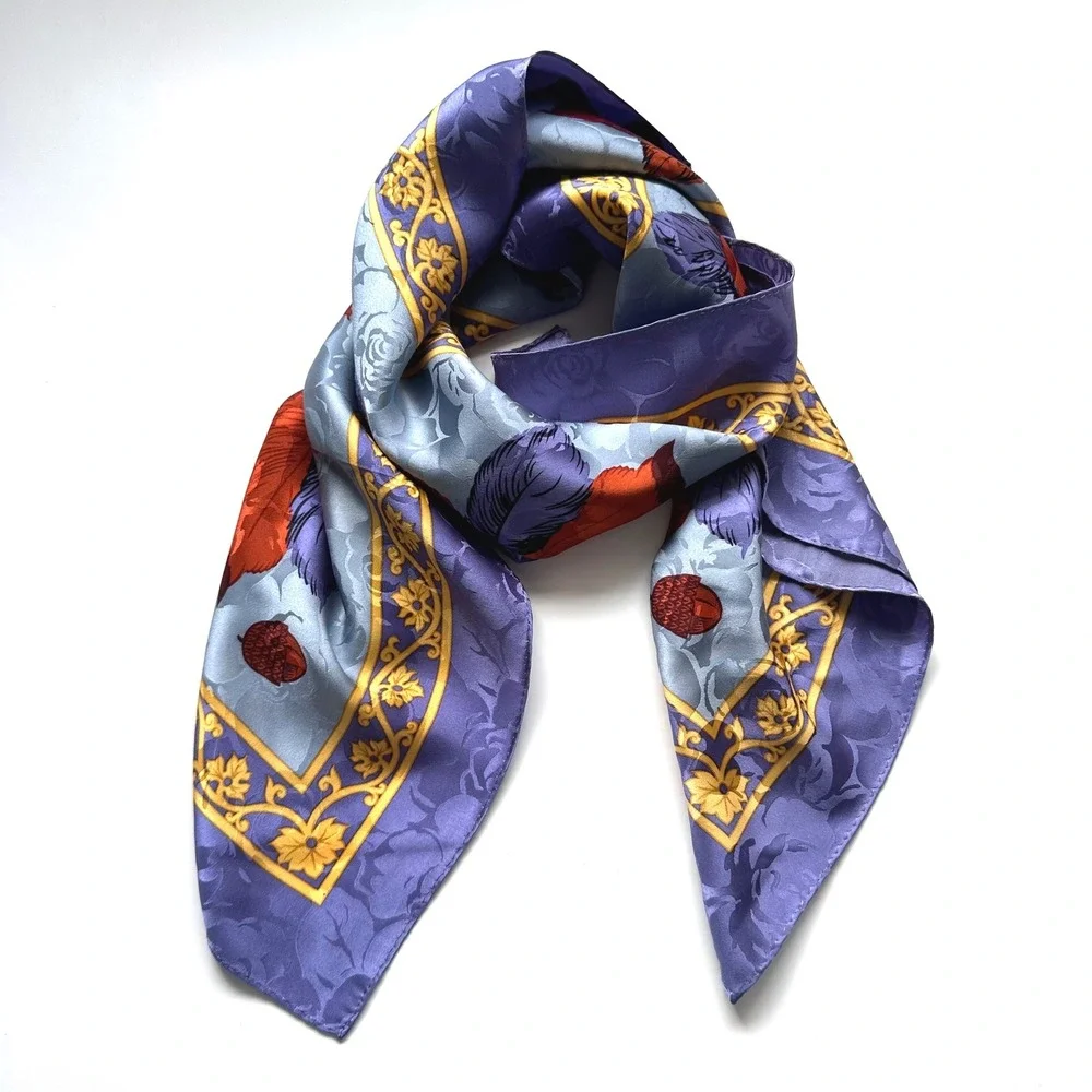 R. Zanghellini Silk Hand Made Floral Fall Autumn Leaves Scarf‎ Blue Purple