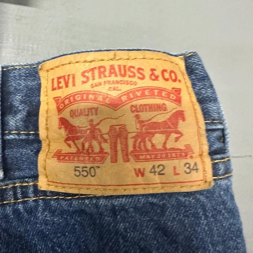 Levis 550 Mens Relaxed Fit Tapered Leg‎ Blue Denim Jeans W42 L34 Medium Wash