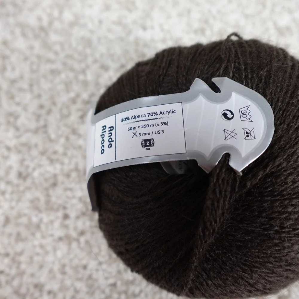 Ice Yarns Ande Alpaca Dark Brown Fine Yarn 50g‎ 350m 30% Alpaca 70% Acrylic