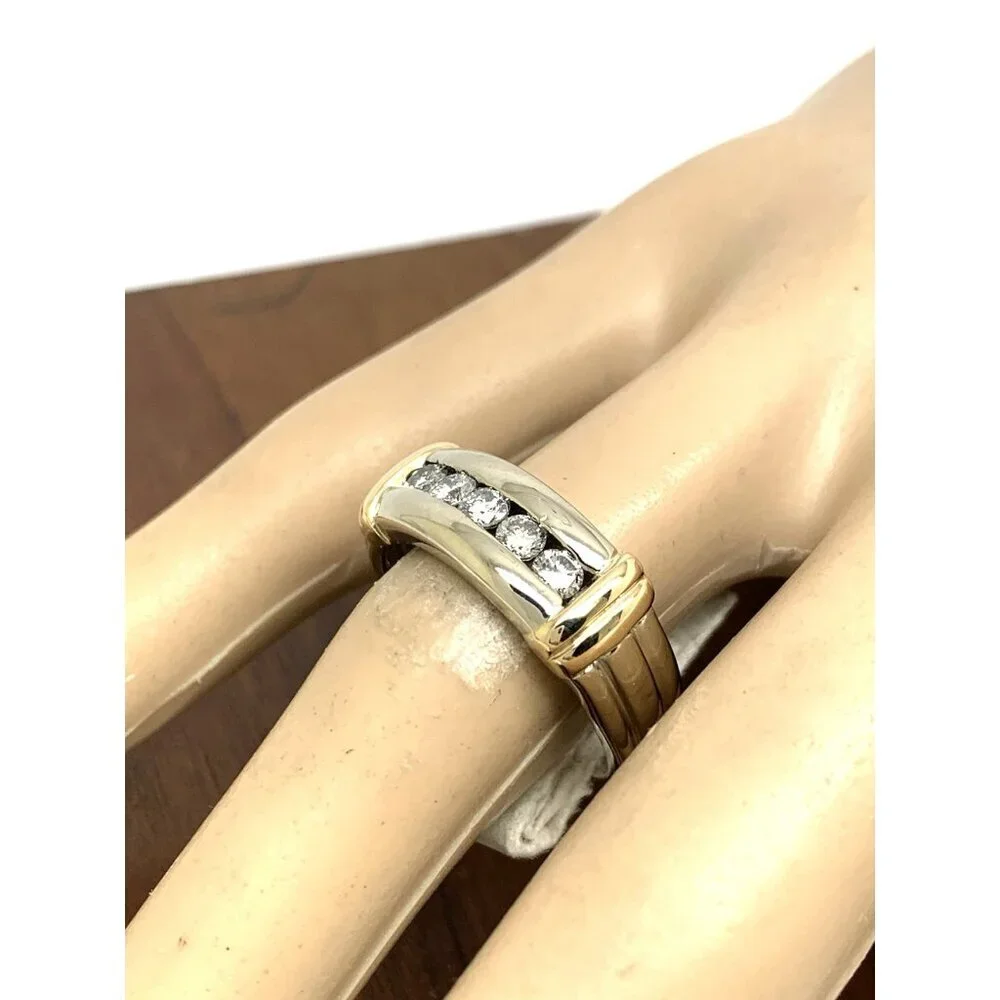 Wedding Band Two Tone 14k Gold Diamond 0.50ctw Ring Estate Jewelry Size 9.25